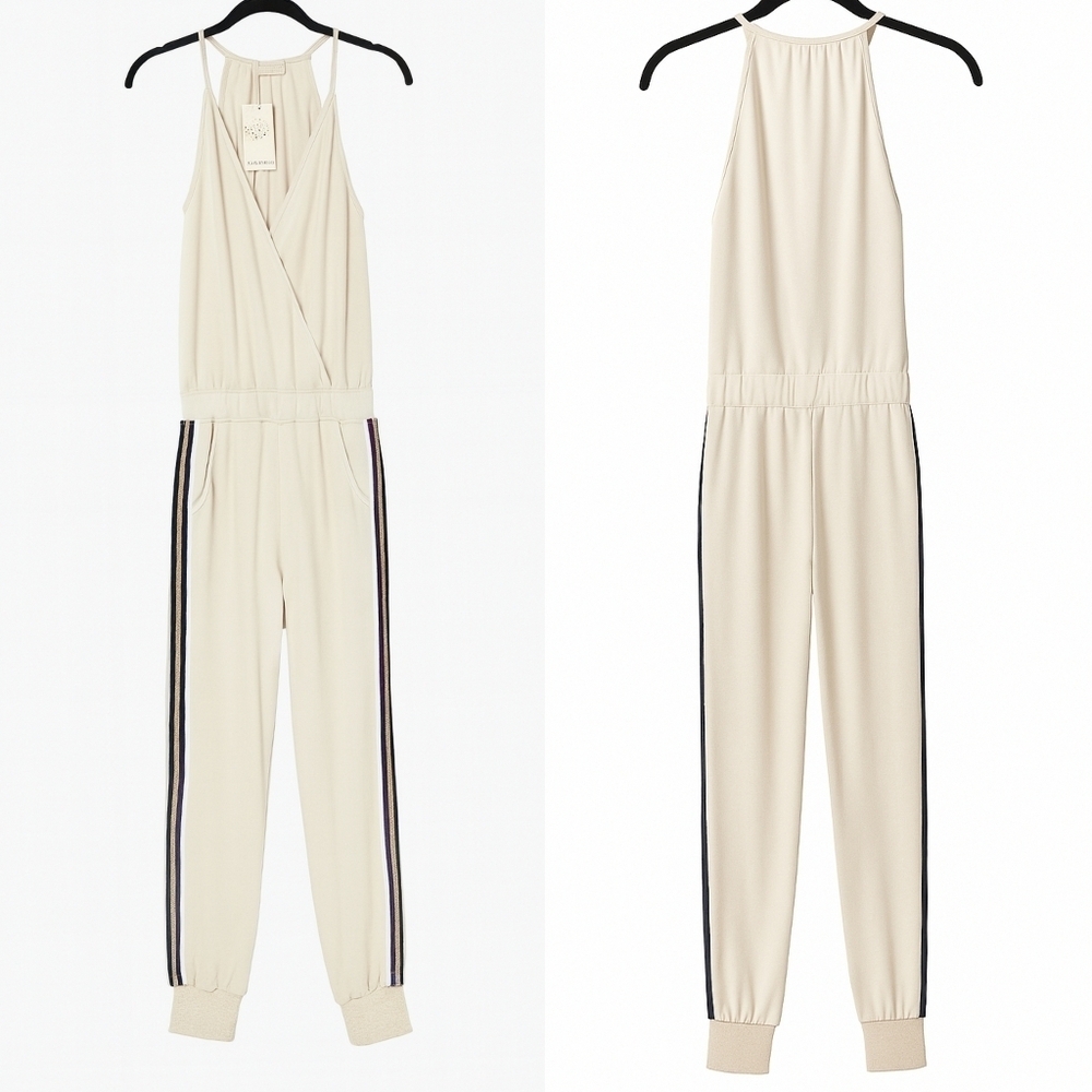 Ramy Brook Maddie Athleisure Casual Preppy Lounge Jumpsuit Bone XXS